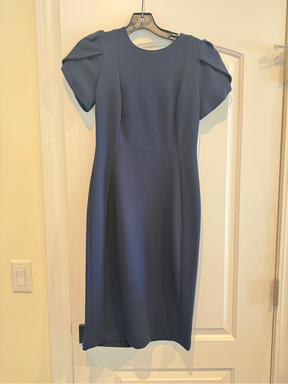 Calvin Klein Navy Midi Dress with Puff Sleeves